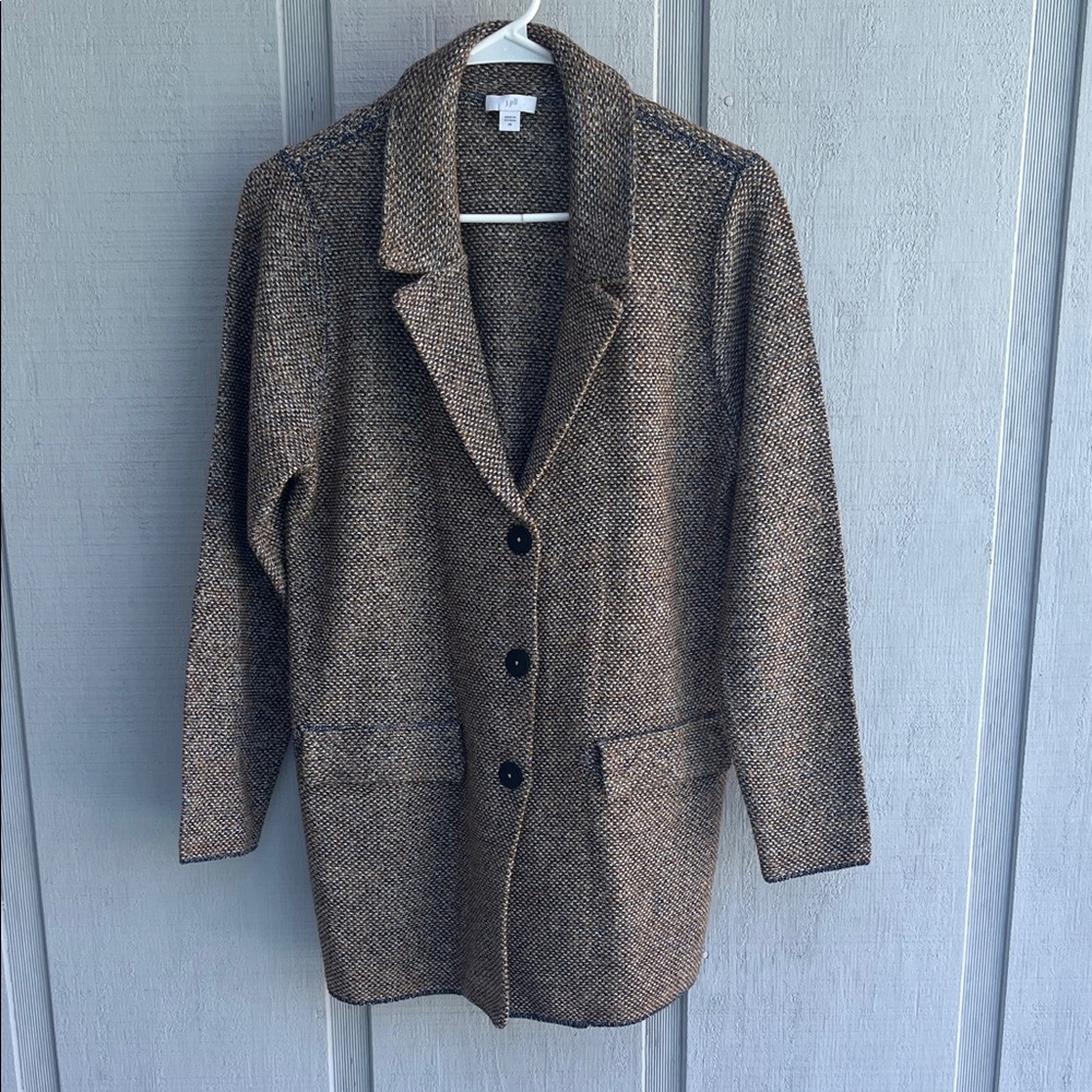 J.Jill Pure Jill Tweed Knit Blazer Jacket Camel Brown XS Petite EUC
